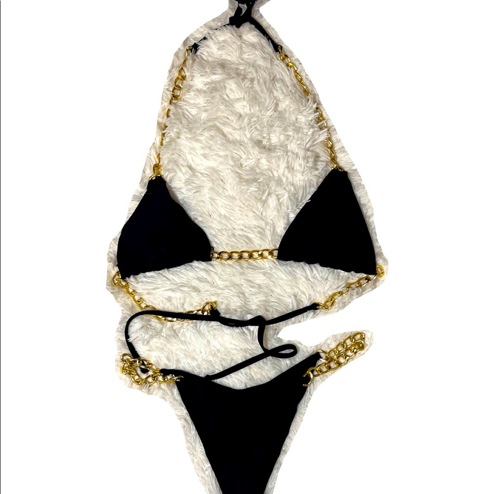 Shein two piece black bikini with chain details XS